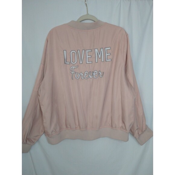 Forever 21 Jacket sz 3X pink satin full zip track jacket retro pockets 50s 80s - Picture 1 of 12